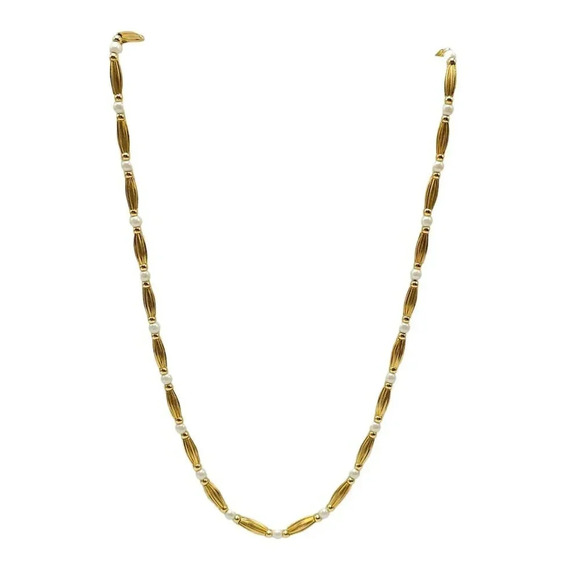 Anne Klein Faux Pearl Beaded Rice Beads Chain Necklace Gold Tone Vintage - Picture 1 of 4